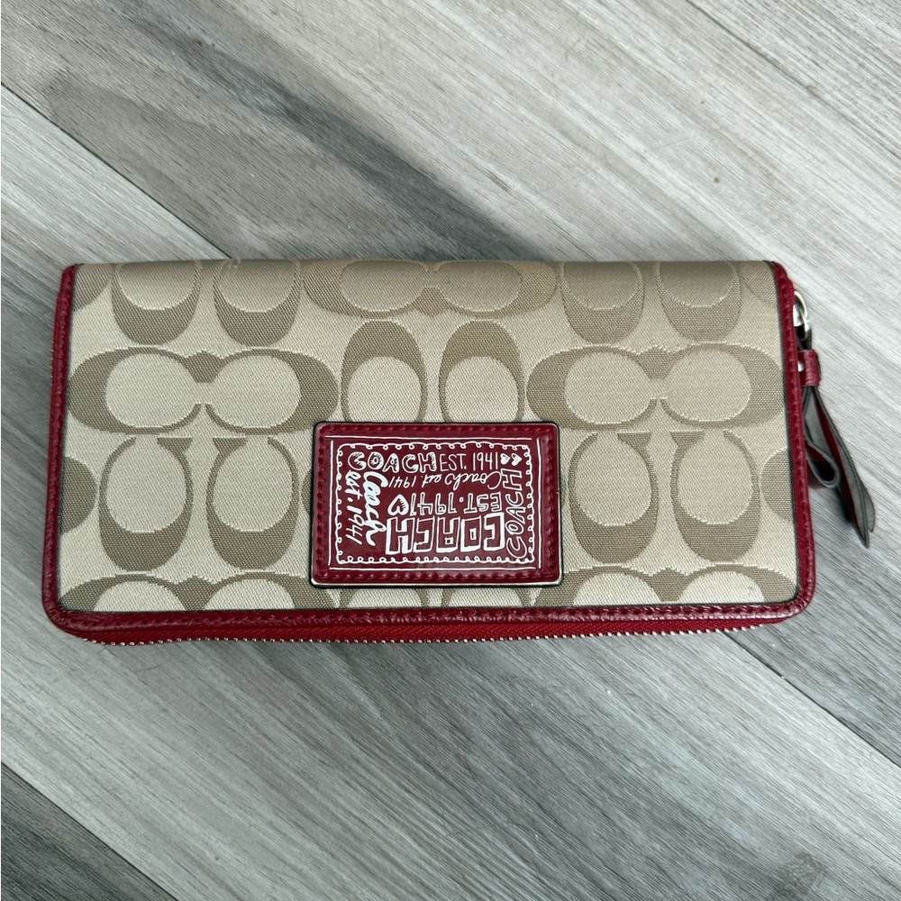 Coach Beige and Red Canvas Wallet - Picture 1 of 3